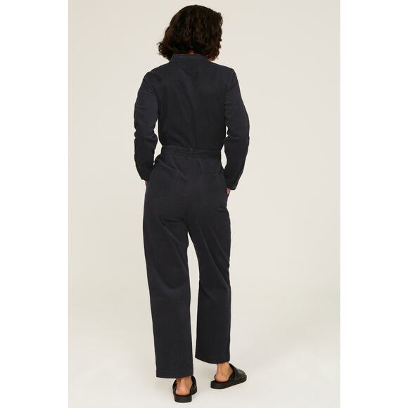 A.P.C. Justine Navy Corduroy Straight Leg Belted Long Sleeve Jumpsuit Size 2 - Picture 3 of 16